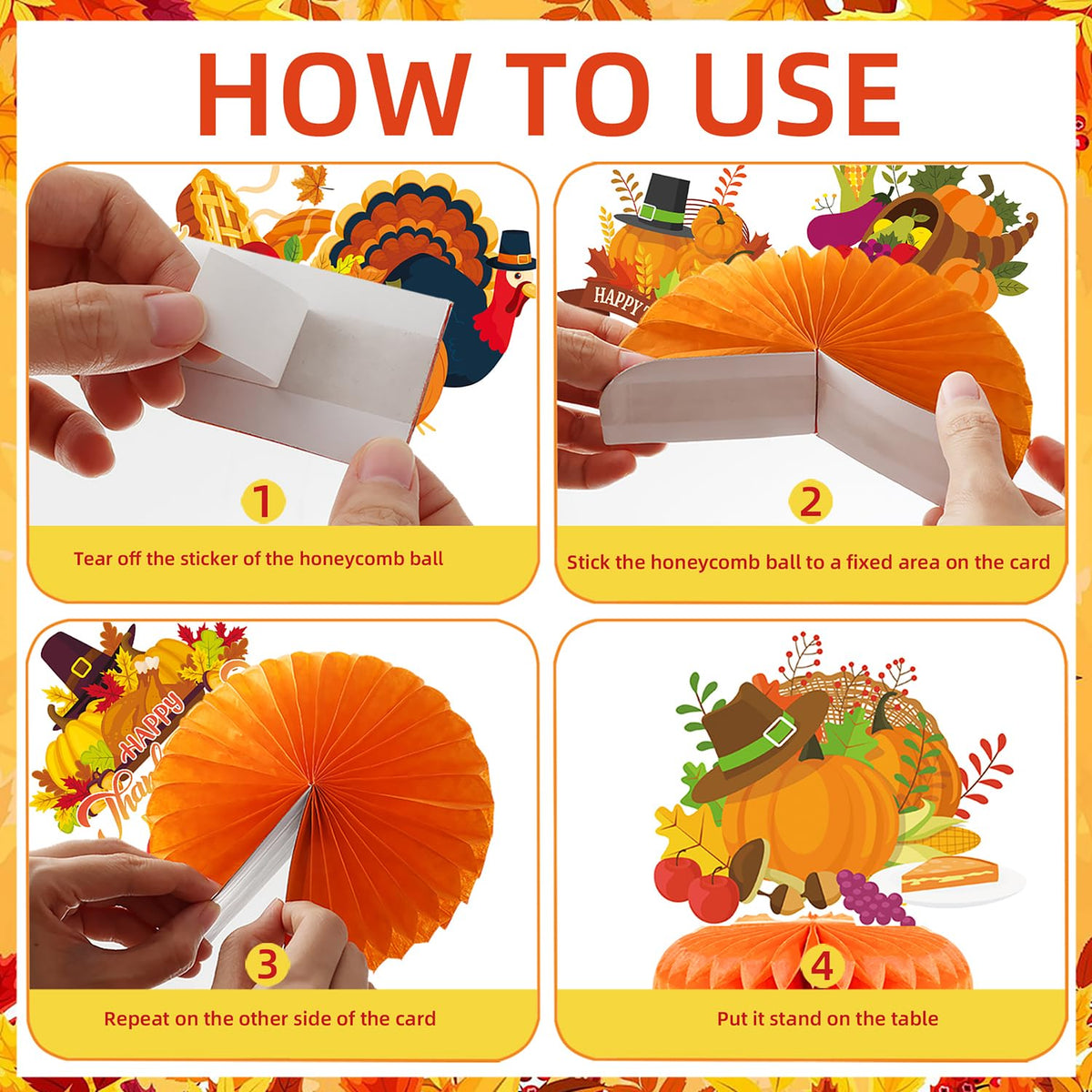 9Pcs Thanksgiving Centerpiece Fall Centerpiece Table Decorations Pumpkin Turkey Honeycomb Thanksgiving Table Centerpiece for Thanksgiving Table Decoration Autumn Theme Birthday Party Supplies