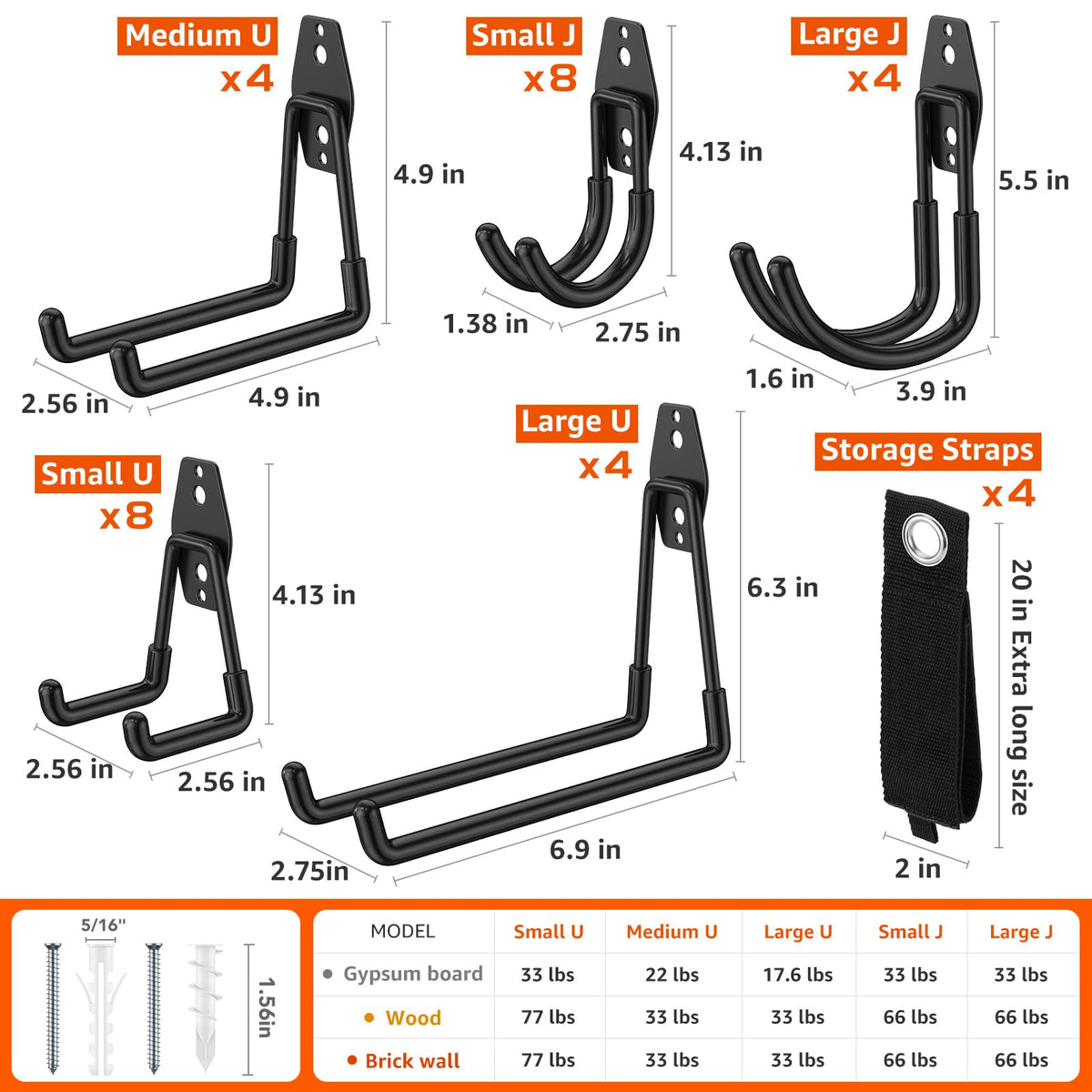 ITCPRIM 32 Pack Garage Hooks with Anti-Slip Coating Heavy Duty Wall Mount Hooks for Garage Storage and Hanging Hoses Bike Garden Tools Ropes etc