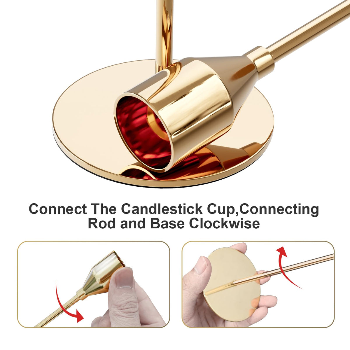 NLBTW Gold Taper Candle Holders, Set of 3 Metal Candlestick Holders for Candle Sticks Holder Decor, Ideal for Mantle Table Centerpiece, Weddings, Dining, Housewarming Gift & Anniversaries