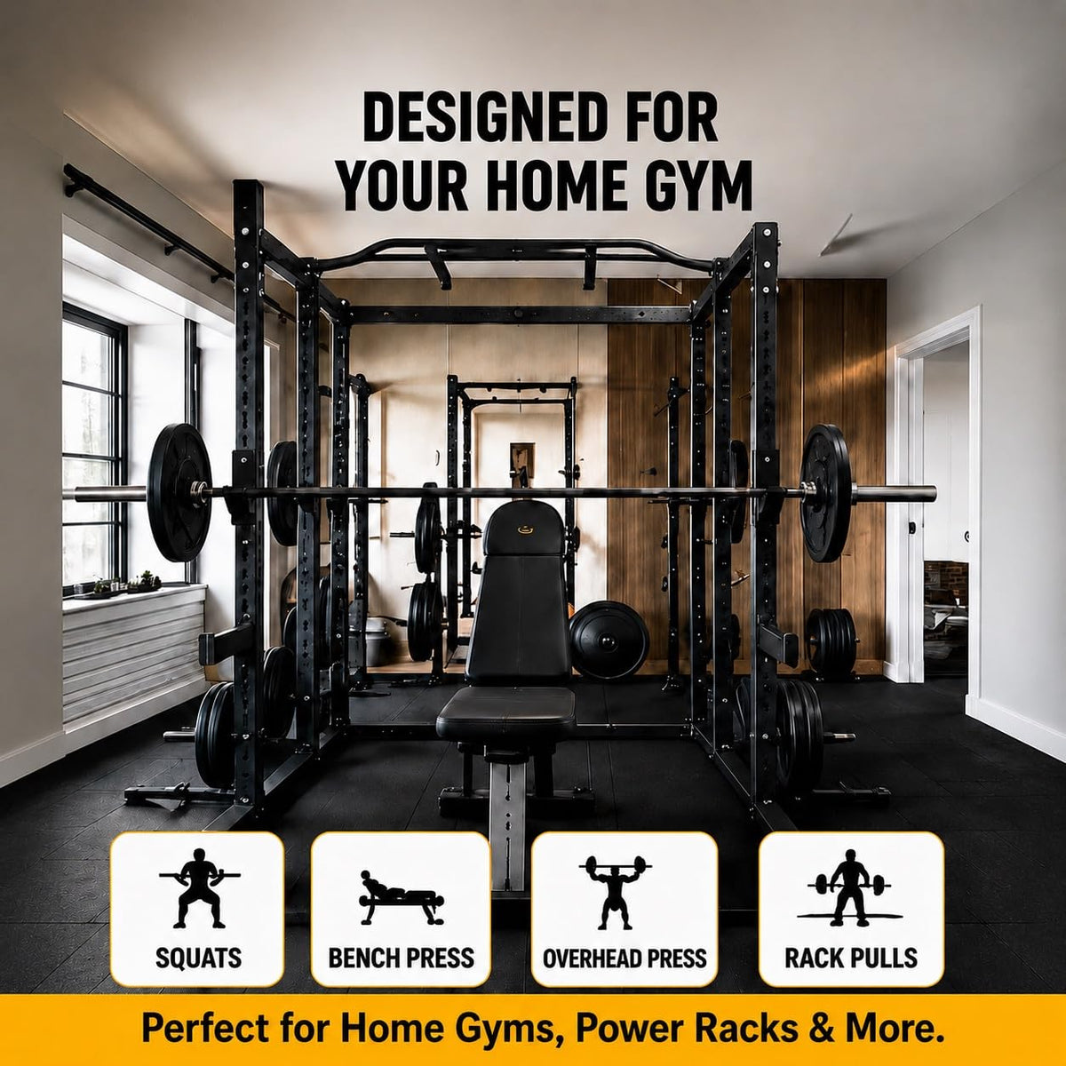 AINAFIX J Hooks for 2" x 2" Power Rack with 5/8" Hole, Rubber Pad J-Hook for Power Cage, Bottom Reinforced Steel J Cups for Squat Rack, Heavy Duty Barbell Holder, Black