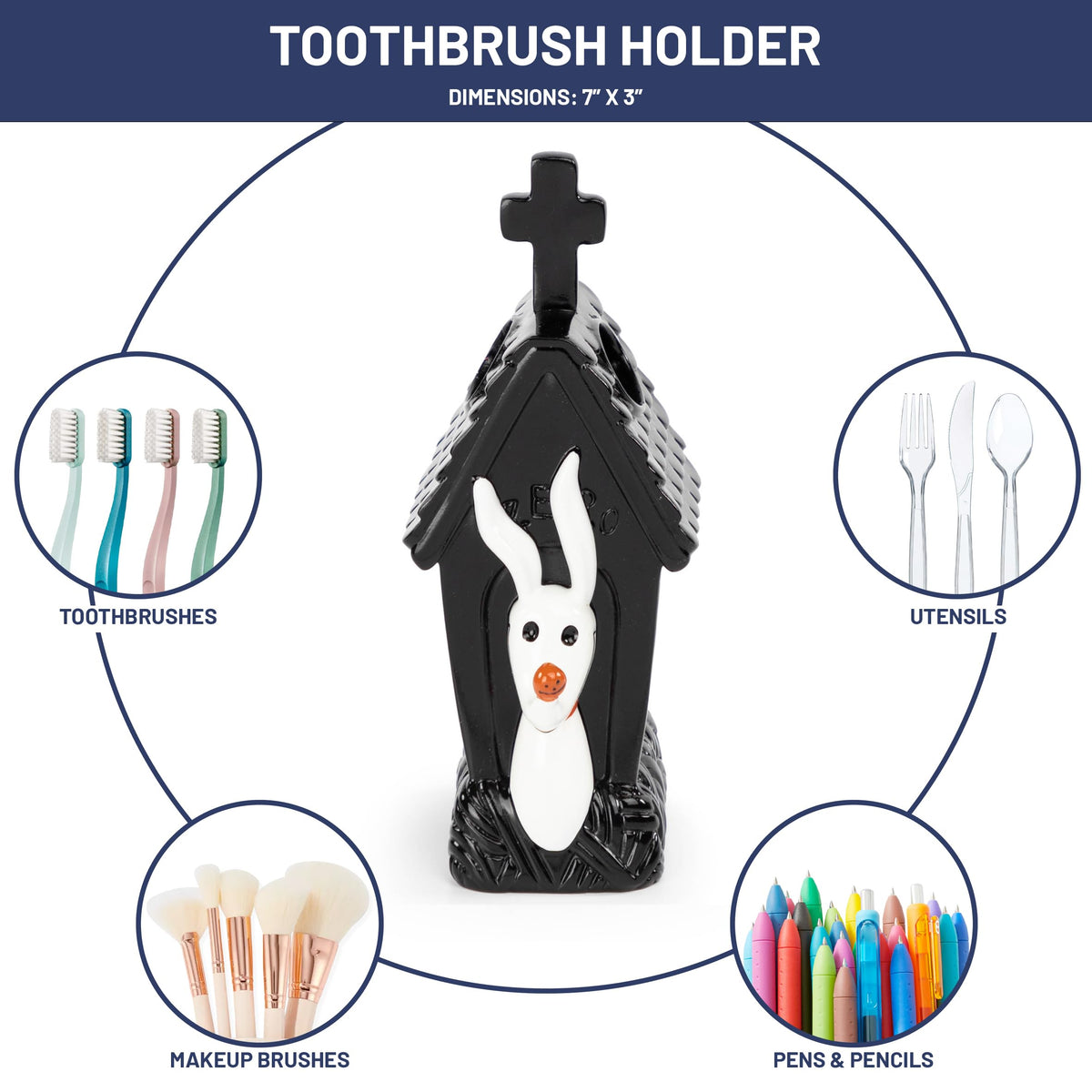 Disney Nightmare Before Christmas Toothbrush Holder - Black & White Resin Pencil Holder Features Zero - Bathroom Storage