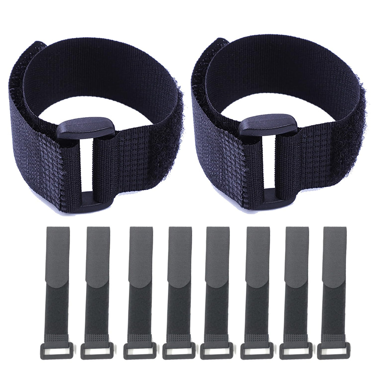 HUAPX Fastening Hook and Loop Cable Straps,10Pack Black Self-Adhesive Cable Ties,Nylon Securing Straps with Buckles,Adjustable and Reusable Cinch Straps for Cords Organized and Tidy(1" x 12")