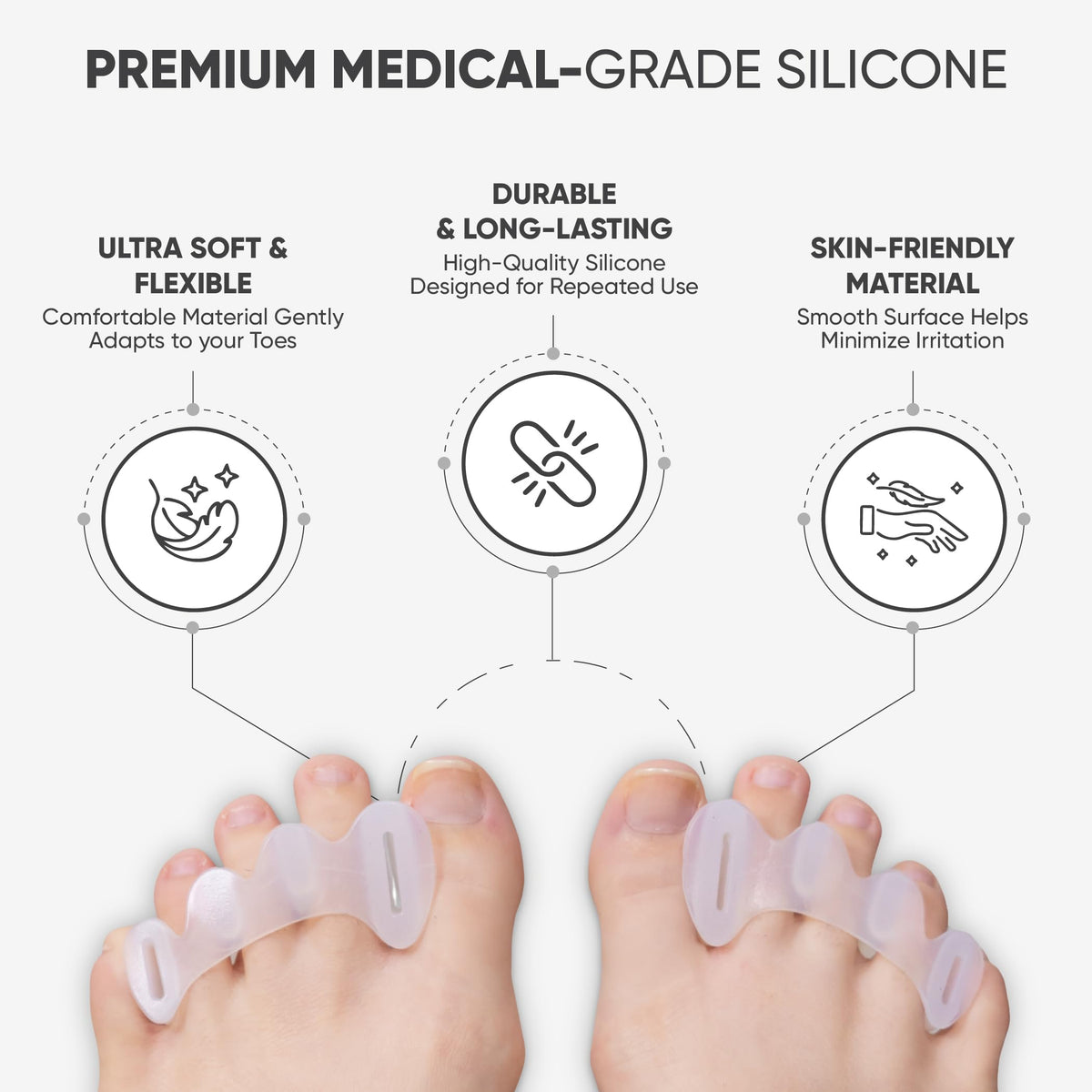 Silivance Toe Spacers for Foot Alignment – Bunion Corrector & Toe Separator for Pain Relief, Natural Toe Splay & Posture Support – Medical Grade Silicone (Medium)