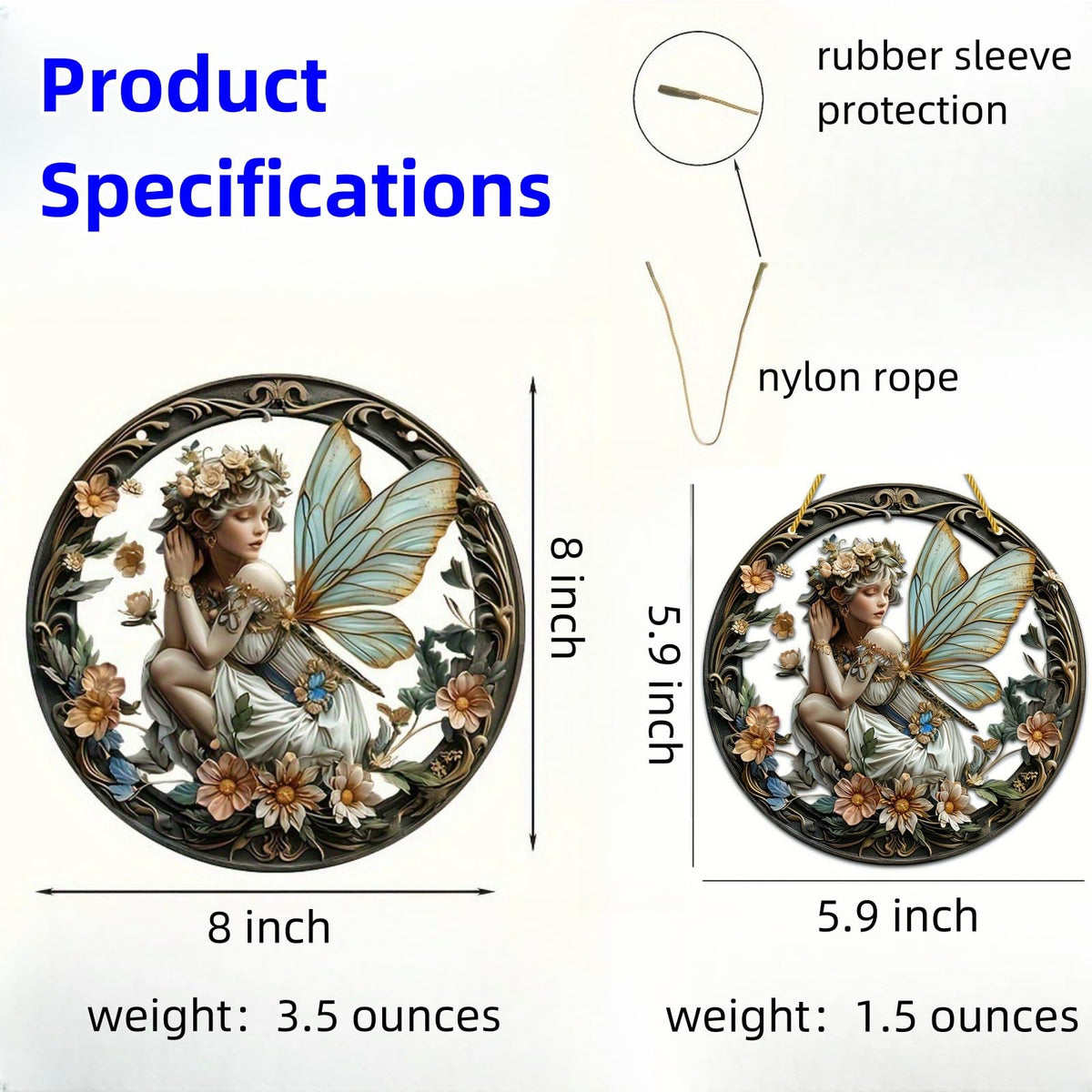 VTYFRY Flower Fairy Garden Decorations Angel Wing Christmas Halloween Deco Statue Art Elf Sculpture Hanging Craft for Outdoor Yard Courtyard Lawn Patio Window Acrylic Ornament Home Gift (A,L: 8*8 IN)