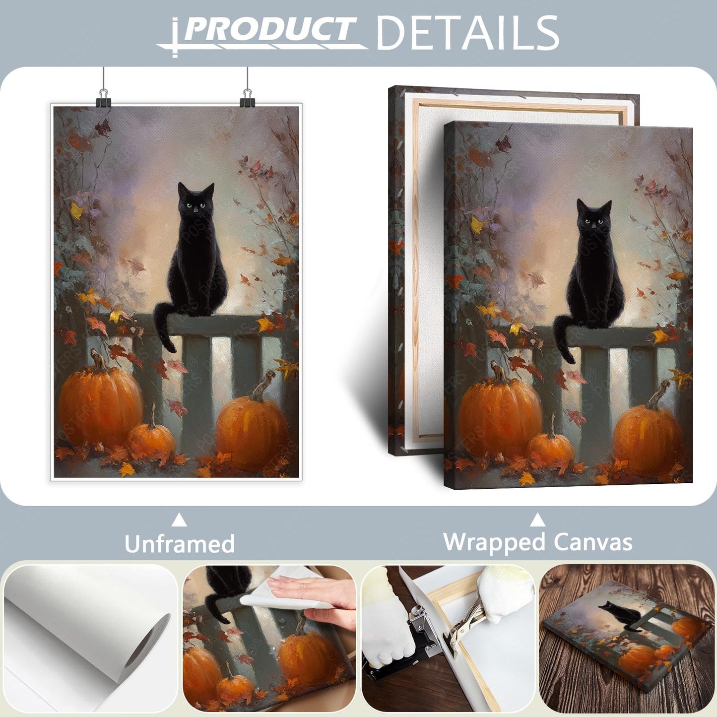 Halloween Pumpkin Canvas Wall Art,Funny Black Cat Poster Print,Pet Lovers Wall Decor For Home Bedroom Living Room 12X18 in Unframed