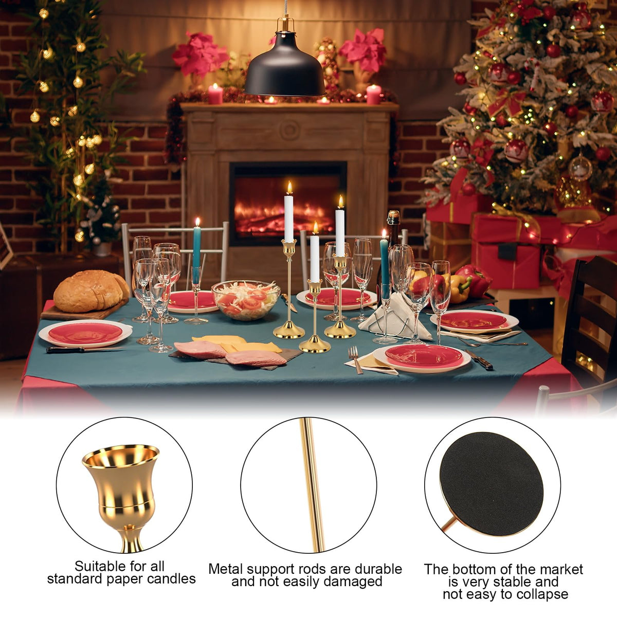 6pcs Gold Candle Holders, Candlestick Holders Taper Candle Holders for Pillar Candles Sticks Holder Decor Halloween Christmas Decorations Candle Candelabros para Centros de Mesa
