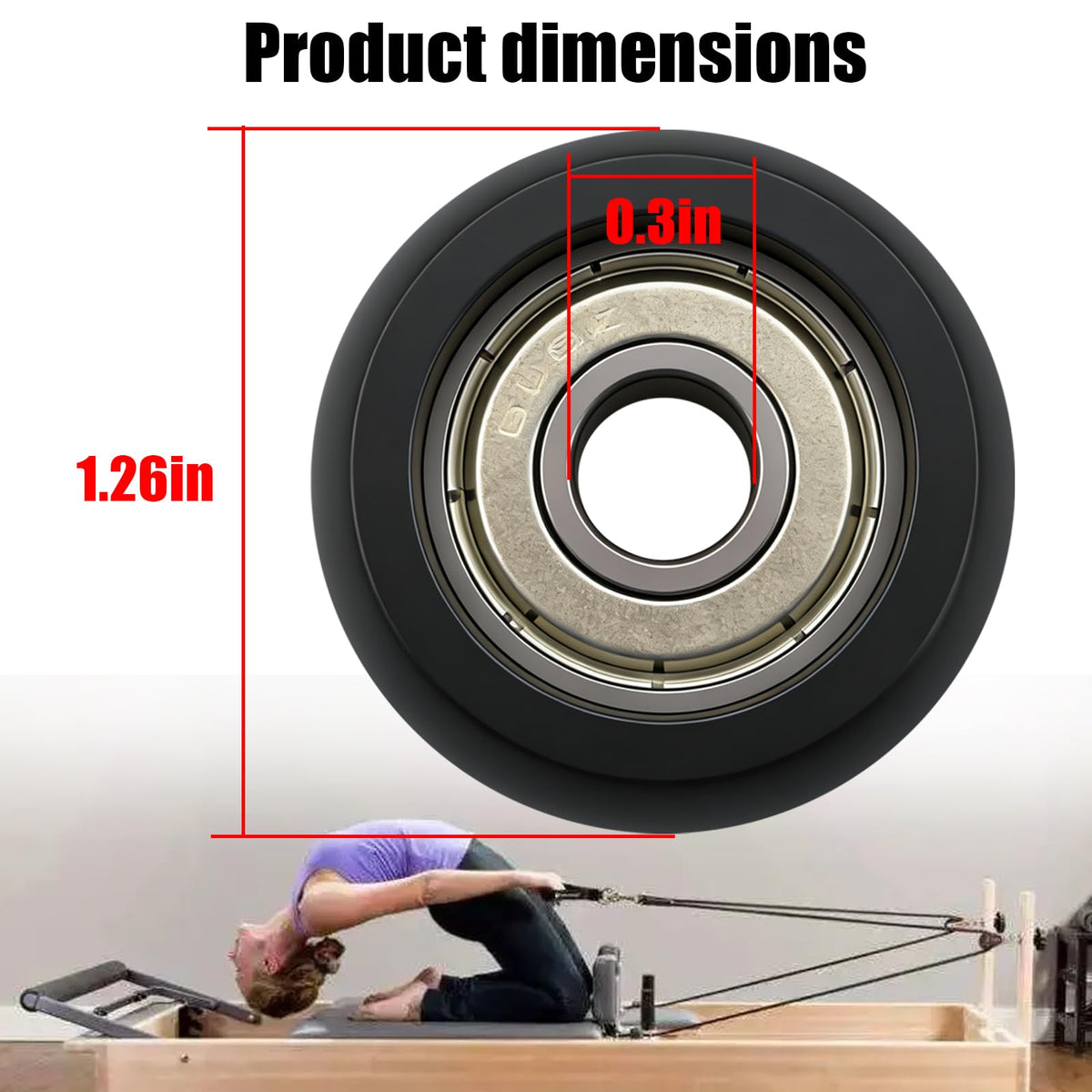 Replacement Roller Wheels Fit for Aero Pilates Reformer Machines Part Easy to Install, Smooth and Quiet Glide (4 Pack, Black)