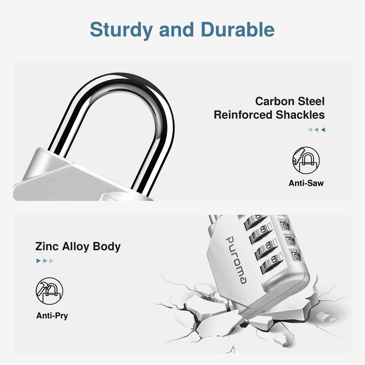 Puroma 2 Pack Combination Lock for Locker 4 Digit Outdoor Waterproof Padlock for School, Gym, Sports, Fence, Toolbox, Gate, Case, Outdoor, Hasp Storage, Cabinets (Silver)