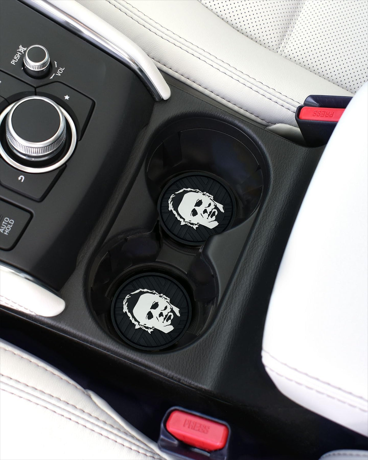 NJECT Officially Licensed Michael Myers Halloween Automotive 3D Textured Silicone Coasters (2.6" Diameter) | Universal Fit for All Cars, Trucks, SUVs & More | Non-Slip Durable | Set of 2