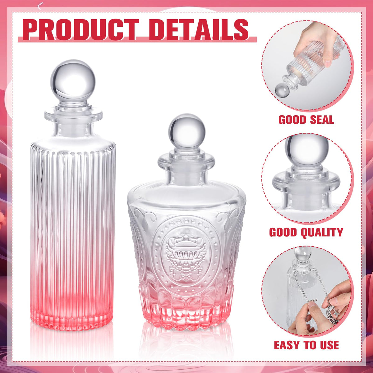 Potchen 2 Pcs 5 oz Moon Energy Glass Bottle with 2 Lunar Star Spiritual Moonlight Water Jar Chain Charging Container with Lid for Infusing Intentions Crystal Cleansing Meditation Witchcraft Home Decor