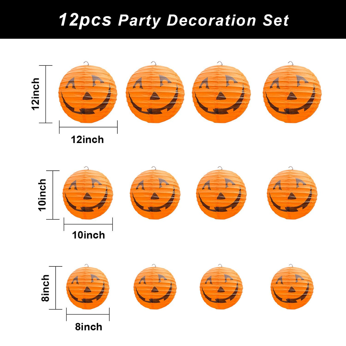 PheiLa Halloween Pumpkin Paper Lanterns Set for Halloween Party Garden Decoration, Multi-Sized, Pack of 12