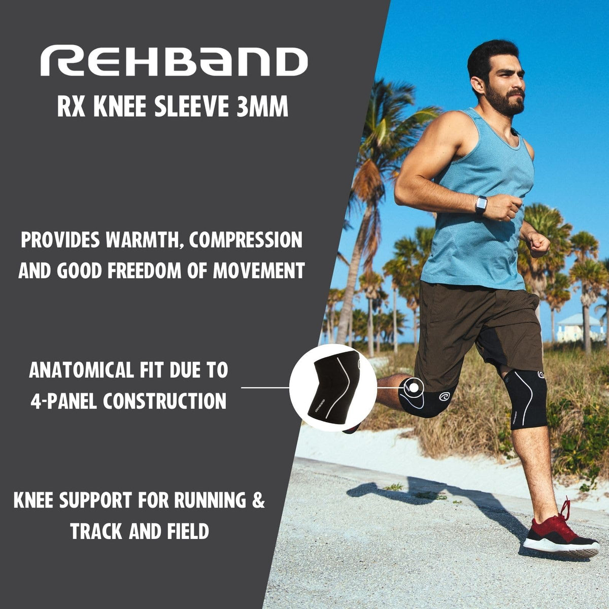 Rehband Knee Sleeve 3mm Neoprene, Lightweight Knee Brace for Endurance and Ball Sports, Unisex Compression Starter Knee-Sleeves, Breathable Running Knee Support, Colour:Black, Size:XX-Large