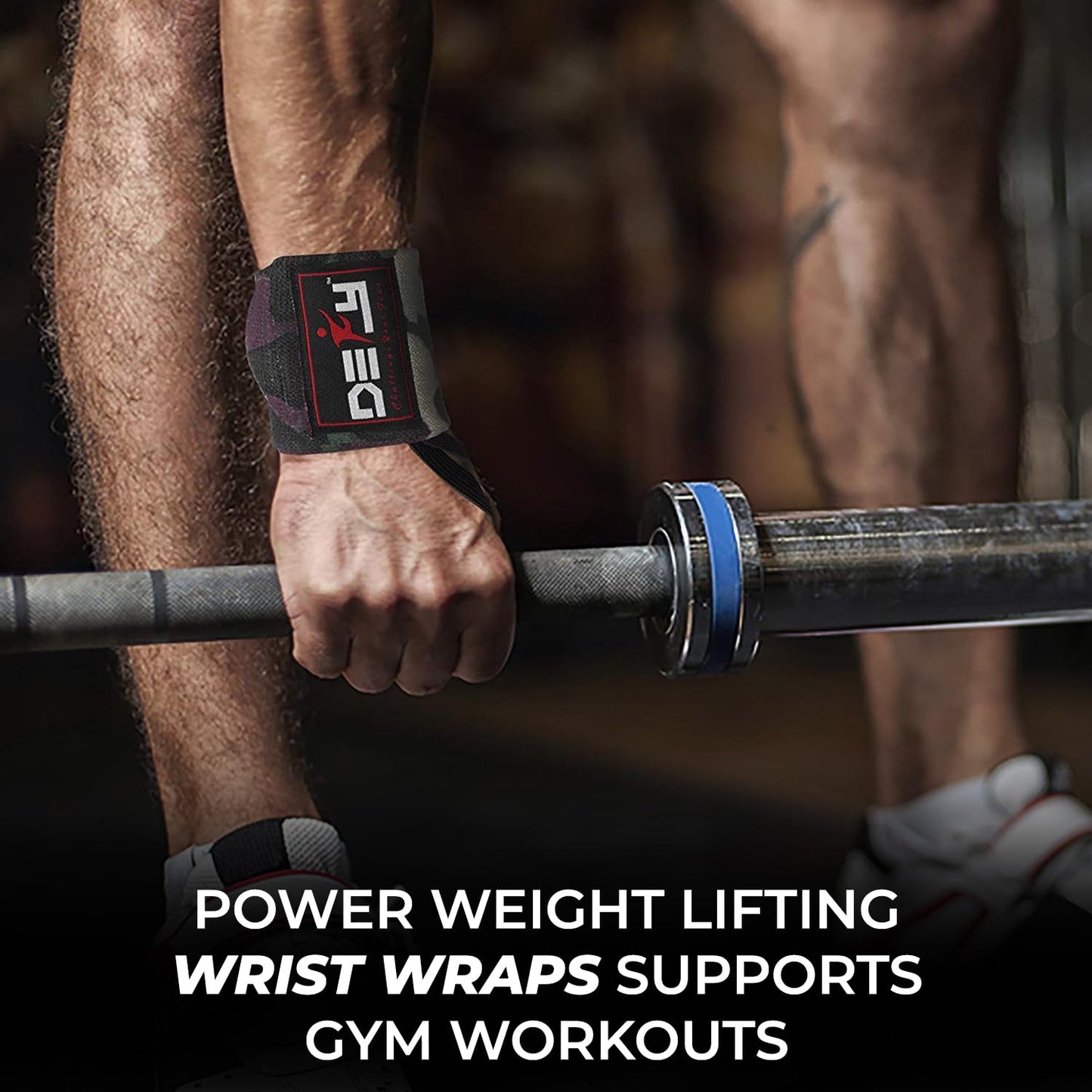 DEFY 18” Weightlifting Wrist Wraps – Professional Fitness Wrist Wraps for Men & Women with Thumb Loop - Wrist Support for Weightlifting, Strength Training, Powerlifting & Bodybuilding (Blue Camo)