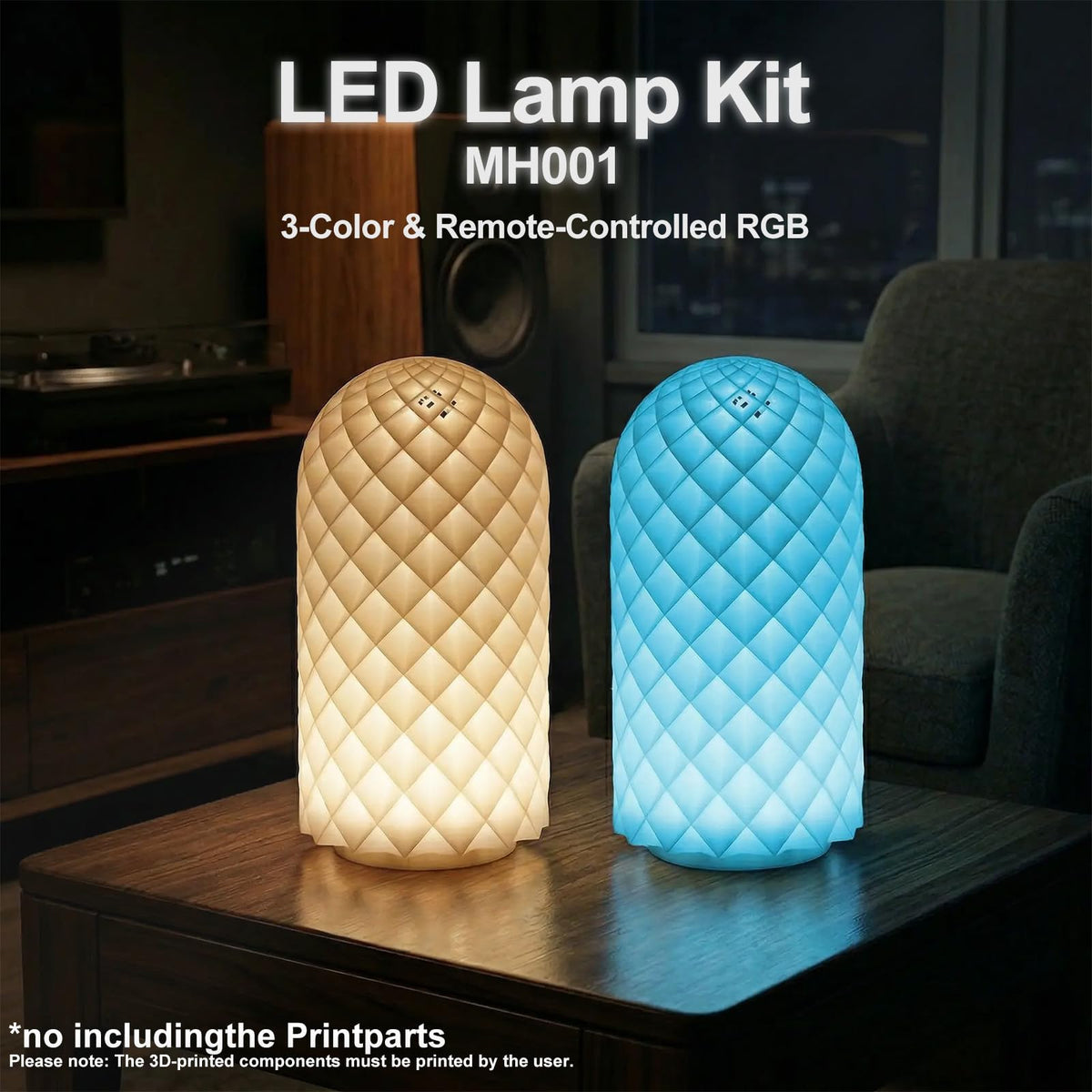 BambooSegD 2PCS LED Lamp Kit 001 Three Colors + RGB for Bambu Lab H2S/P2S/P1P/A1 Makerworld for anycubic Makeronline 3D Printer Light DIY Hardware Model Spare Parts 5V USB Powered, 3000K Warm Light