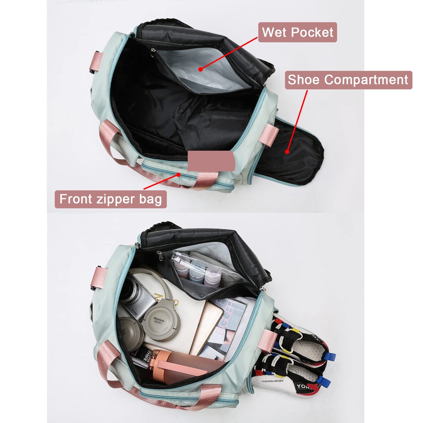 Small Gym Bag for Women, Travel Duffle Bag Carry On Weekender Bag with Shoe Compartment, 02#black, Gym Bag & Toiletry Bag, Gym Bag&toiletry Bag