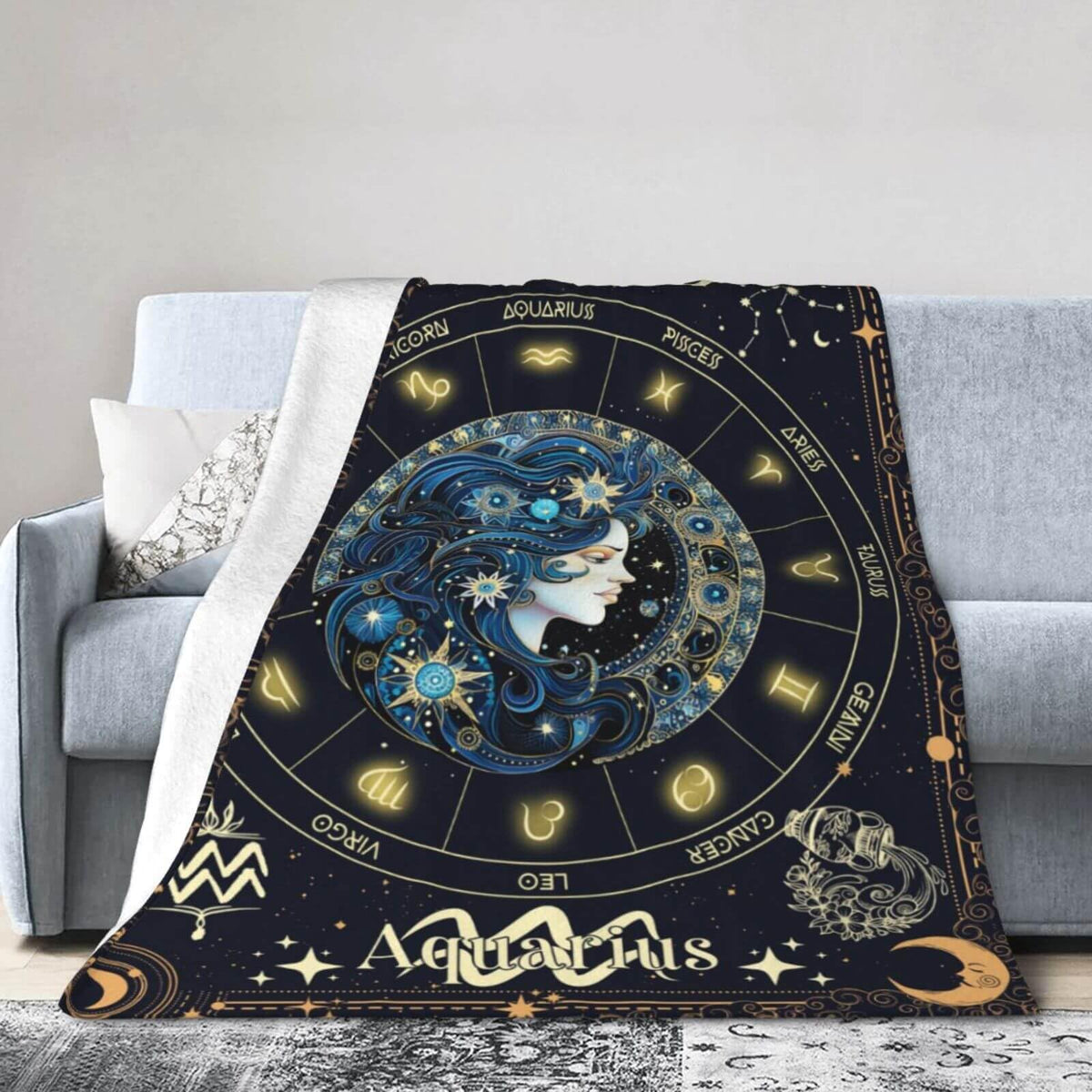 Homieblanket Aquarius Zodiac Blanket for Boys Girls, Secret Astrology Themed Design Printed Throw Blankets for Kids Lap, Chair Sofa, Soft Fleece Cozy Blanket, 40"x 50"