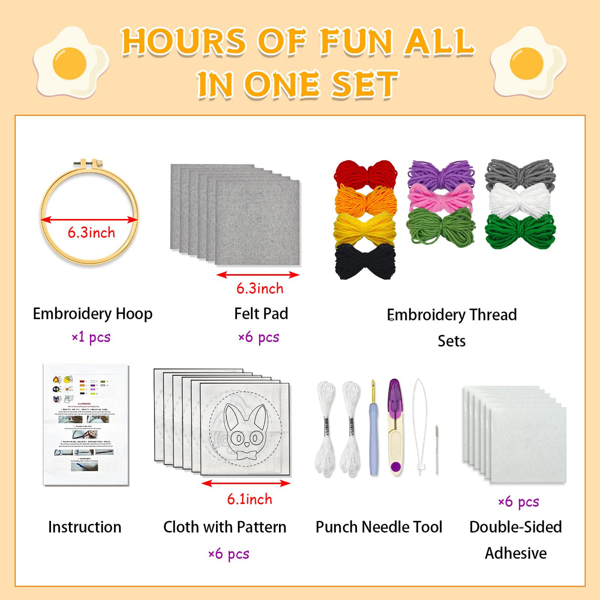 PUNICA Punch Needle Kit for Beginners, Kids & Adults Coaster Set of 6, Easy DIY Embroidery Set Starter Craft Gift with Cute Cartoon Decoration