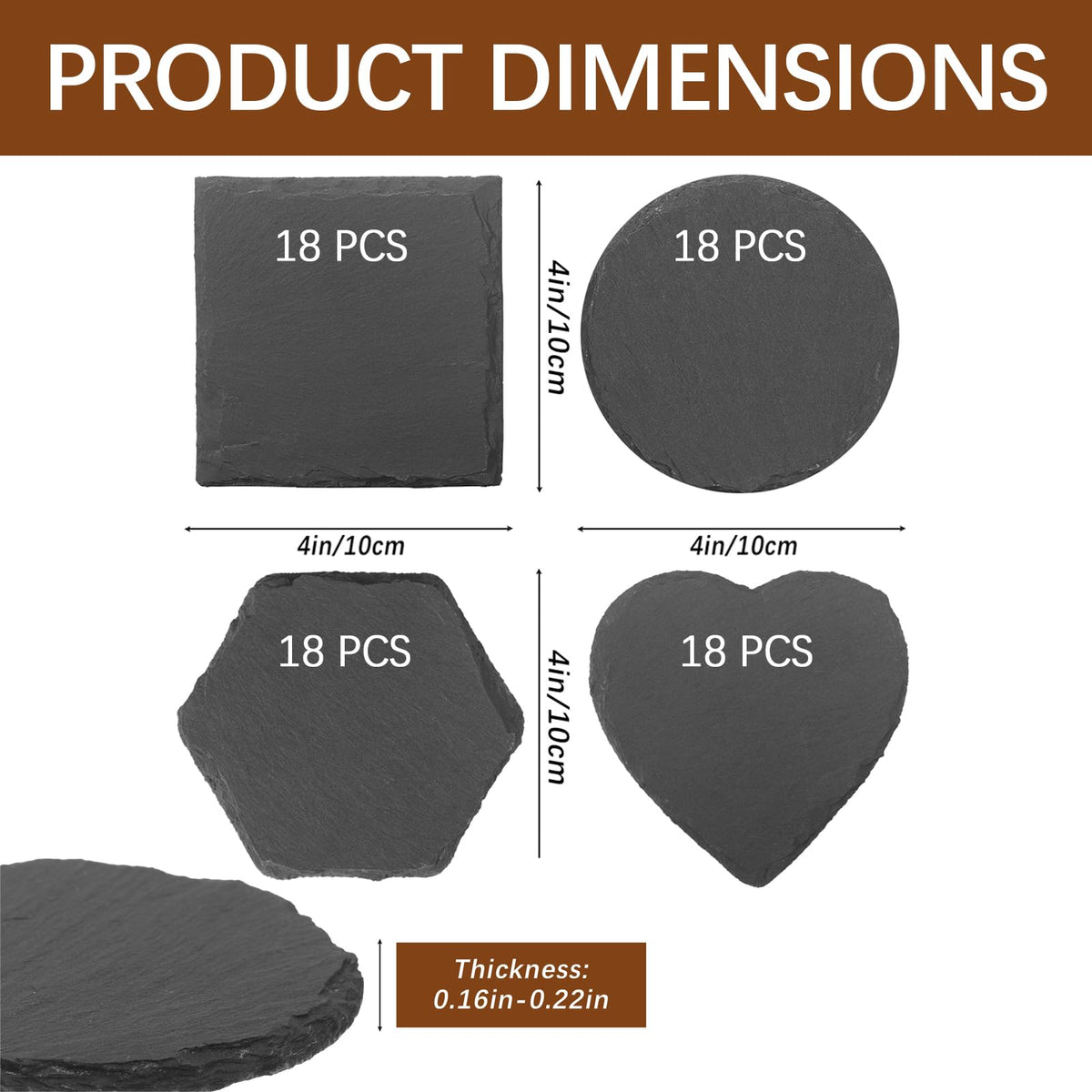 72 Pcs Slate Coasters for Laser Engraving Blanks Slate Coasters Bulk for Engraving Black 4 Inch Blank Laser Engraving, Hand Painted, Scratch Resistant Bottom 18Square+18Round+18Heart+18Hexagon