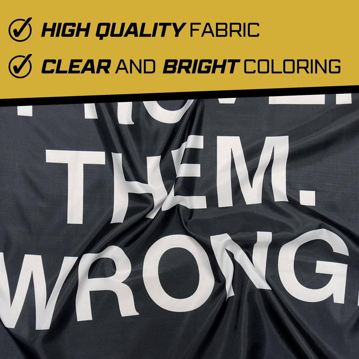 Gold Trident Flags Prove Them Wrong Motivational Gym Banner – Discipline Poster for Gym, Dorm, Home Workout Space – Cool Fitness Wall Decor – Durable Polyester, Double Stitched Flag – 3x5 Feet
