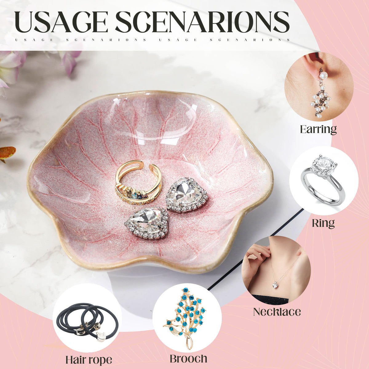 LOYIM 4 Pack Small Jewelry Dish Ceramic Trinket Holder Dish Tray for Rings Earrings Necklaces Bracelets 4.3 x 3.9 Inch Key Bowl Women's Birthday Mother's Day Wedding Gift