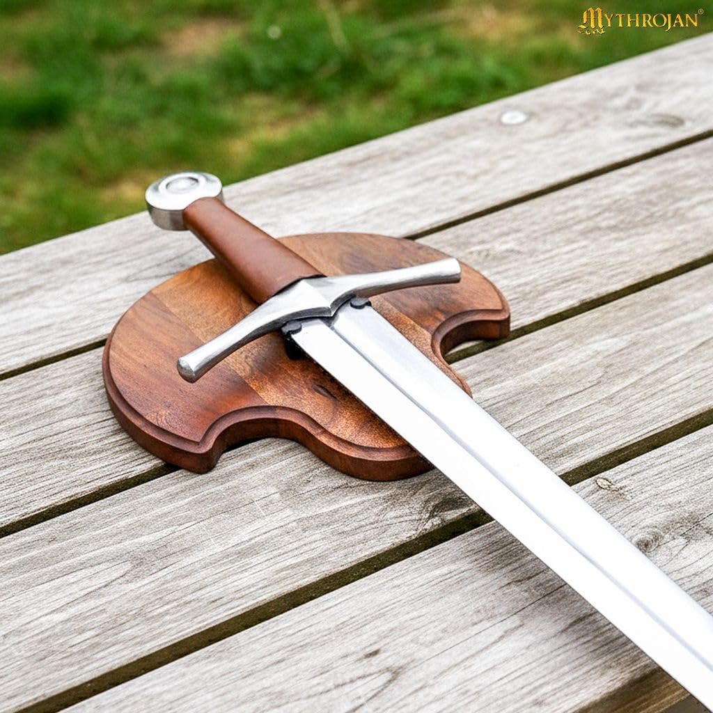 Medieval Sword Wall Display Plaque with Adjustable Steel Hanger– 10 × 9 in Acacia Hardwood Wall Rack for Medieval, Fantasy & Decorative Swords