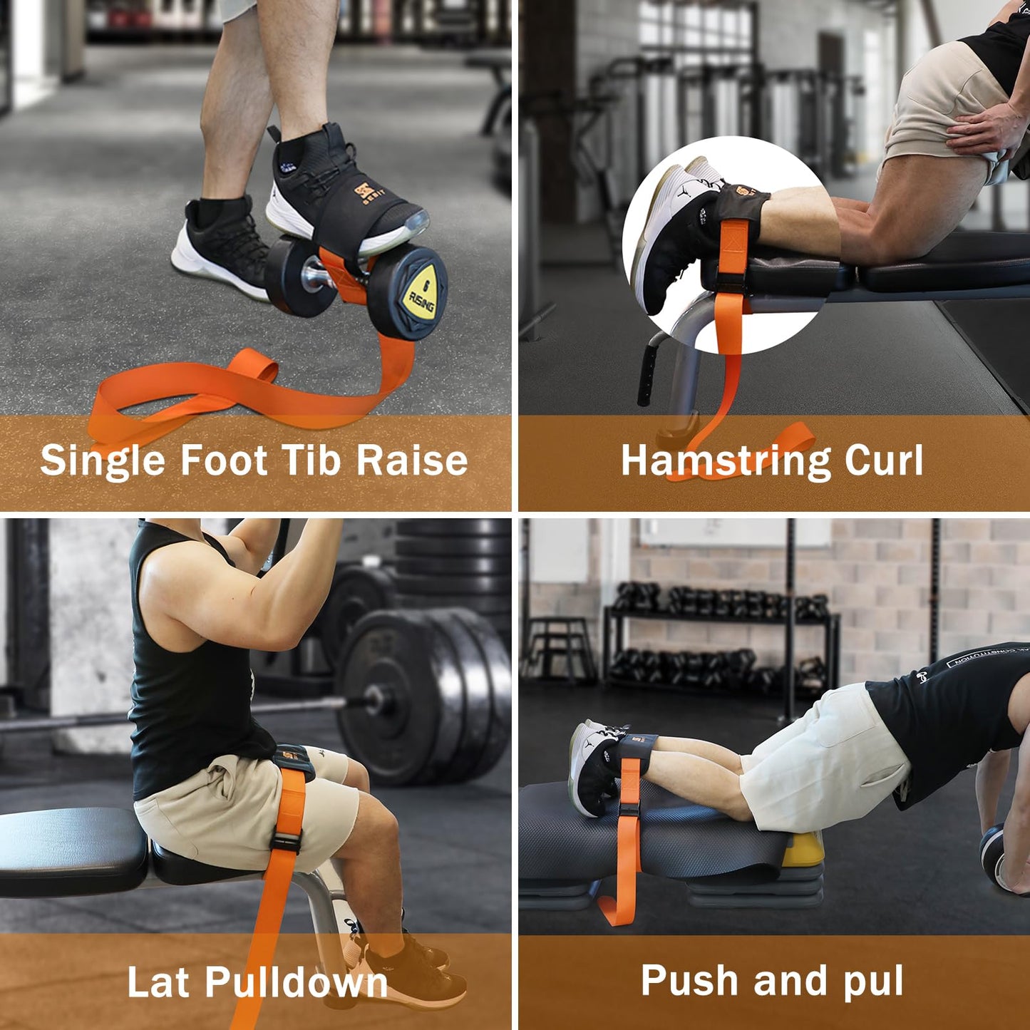 SEBIT Hamstring Curl Strap,59 inches Adjustable Squat Strap Foot Dumbbell Strap,Exercise Strap Assisted Leg Curl Strap Leg Tibialis Raises Workout for Outdoor(Dark Golden Orange)
