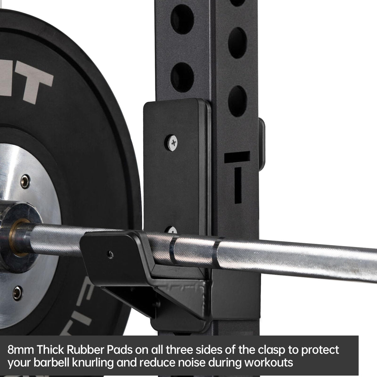 AINAFIX J Hooks for 2" x 2" Power Rack with 1" Hole, Rubber Pad J-Hook for Power Cage, Bottom Reinforced Steel J Cups for Squat Rack, Heavy Duty Barbell Holder, Black