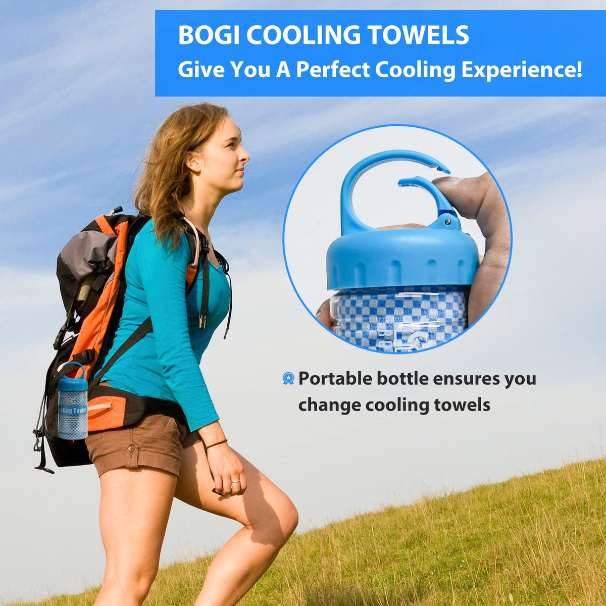 BOGI 2 Pack Cooling Towel, Cooling Towels for Neck and Face-40"x12"- Ice Towel for Instant Cooling, Soft Breathable Chilly Towel, Stay Cool for Yoga, Sport, Gym, Camping & More Activities(Blue+Pink)