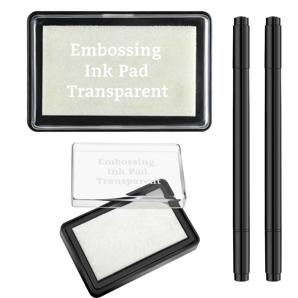 LemonSecret 4 Pcs Emboss It Kit Included 2 Clear Embossing Ink Pad 2 Embossing Pen White Stamp Ink Pad Emboss Kit for Paper Scrapbooking Crafts