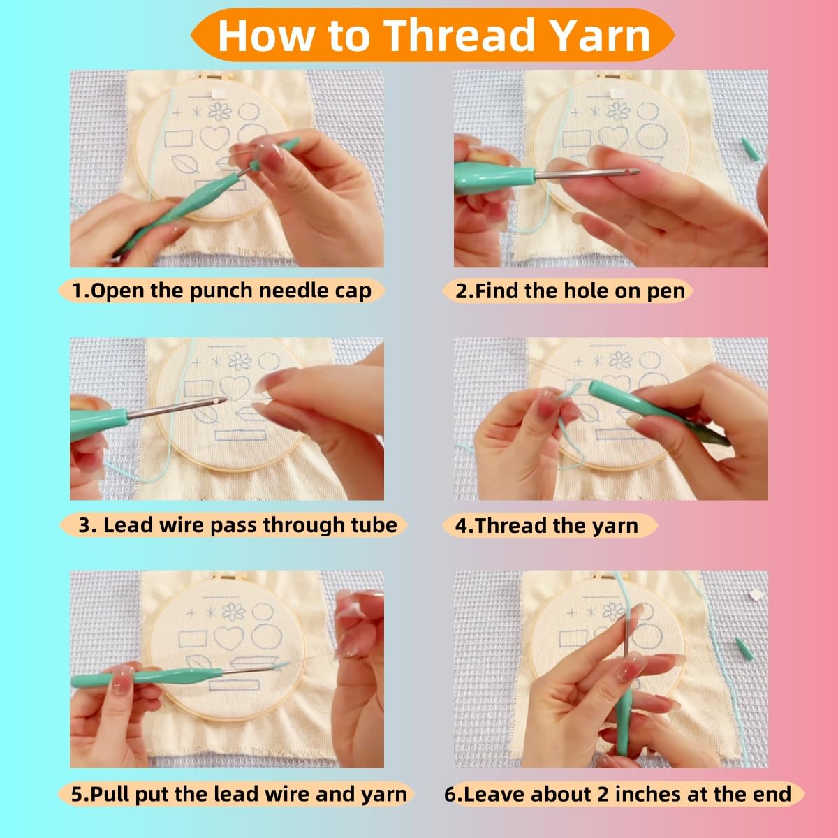 6PCS Punch Needle Coaster Kit Merry Christmas Theme Easy for Beginners Stress Relief Craft Set with Hoop Yarn & Patterns DIY Embroidery Mug Rug Kit for Adults Kids Home Decor-2