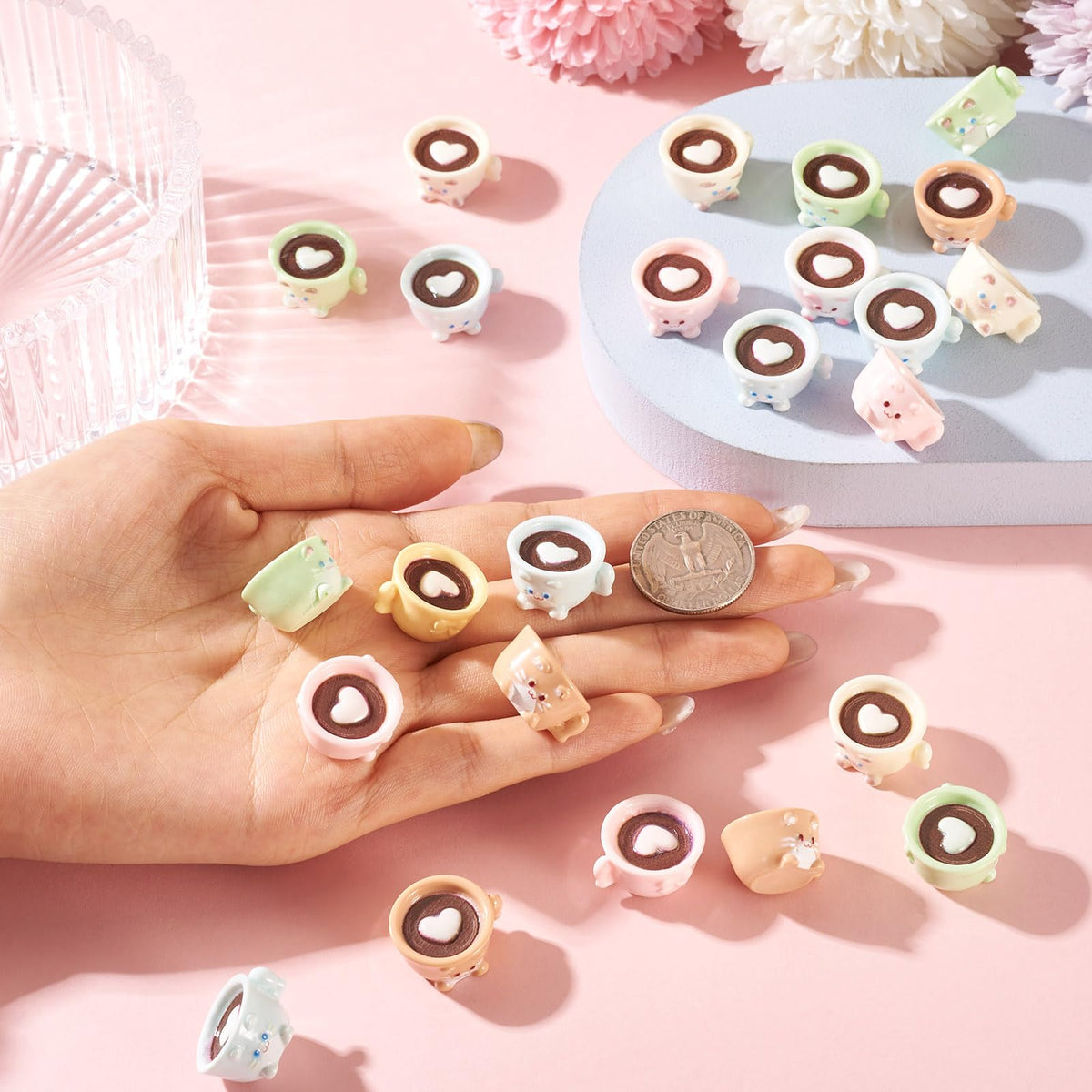 Craftdady 42Pcs Mini Resin Coffee Cups Charms Cute Cat Cup Charms Miniature Coffee Mug Tiny Drink Ornaments 7 Colors for DIY Earring Keychain Necklace Jewelry Making 18.5x20.5mm