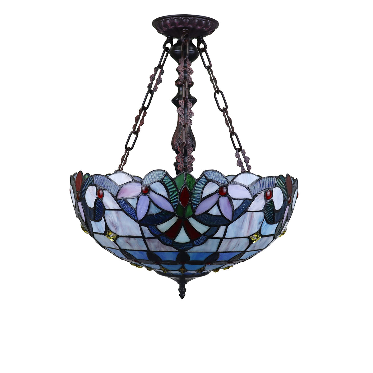 Chloe Lighting 2-Light Inverted Ceiling Pendant, Victorian Tiffany-Style, Dark Bronze, 18in Wide, Multicolor, Model CH3T381VB18-UP2