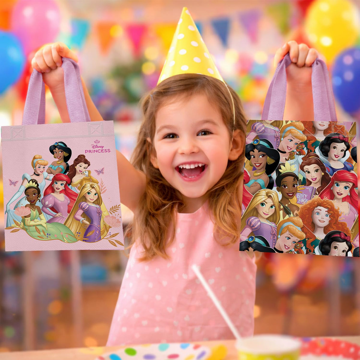 Disney Princess Party Favor Bag Set – 24 Pack of 8" Disney Princess Party Goodie Bags for Kids Bulk Reusable Totes | Princess Birthday Party Supplies