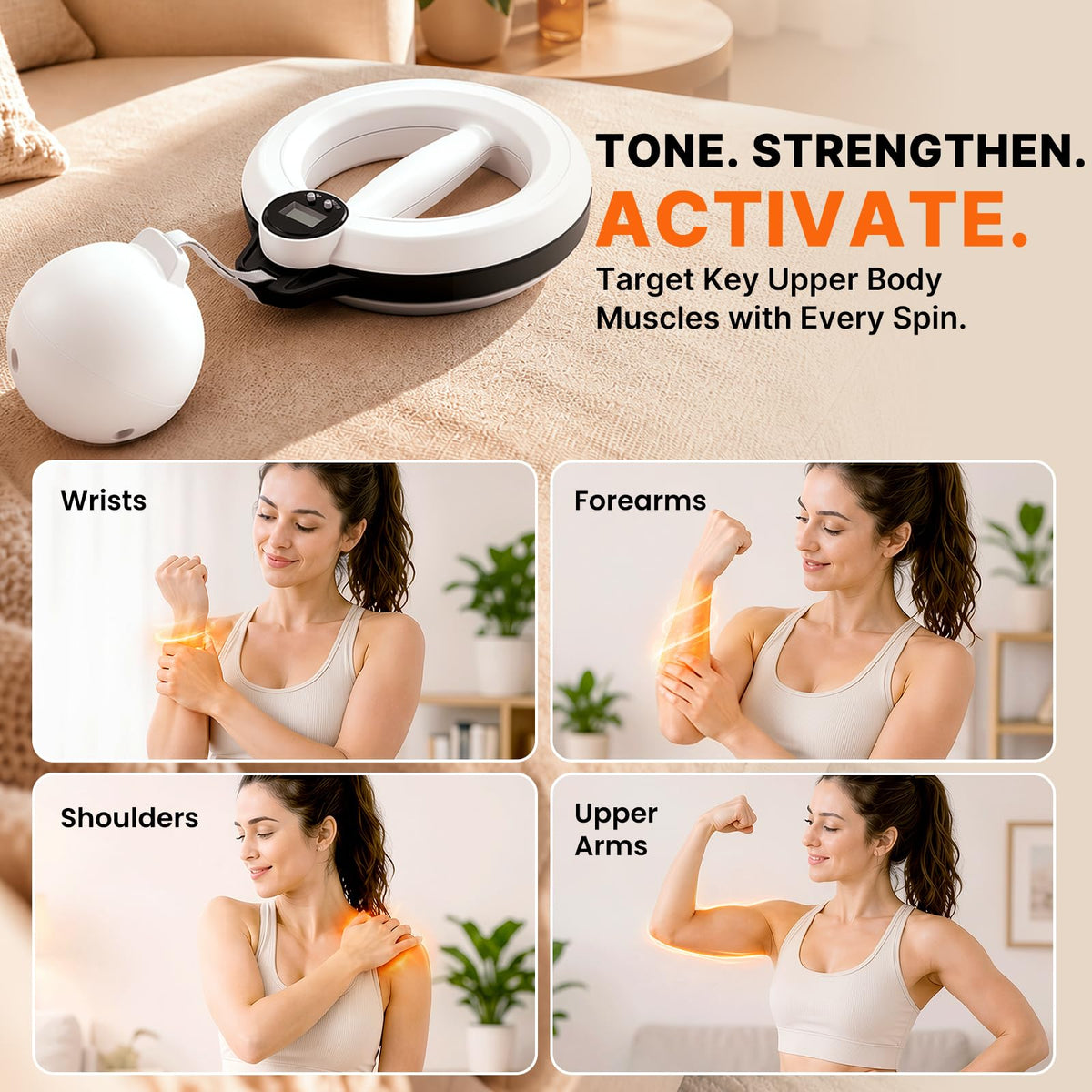 Lqyom 360° Arm Trainer for Men & Women, Hand-Crank Forearm & Shoulder Workout Equipment, Wrist & Chest Exercise Tool, Infinity Hoop for Arms, Upper Body Training for Home Fitness