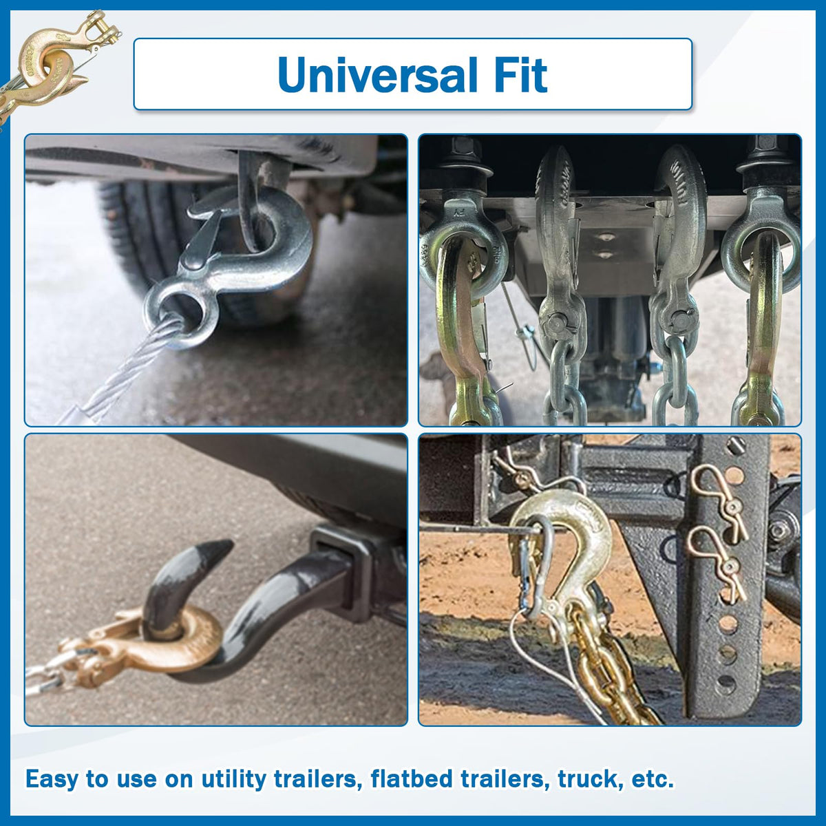 TBAPFS 2 Pack 3/8" Inch Clevis Grab Hooks G70 Steel Chain Slip Hook with Safety Latch 18000 Lbs Capacity Working with Towing and Chain