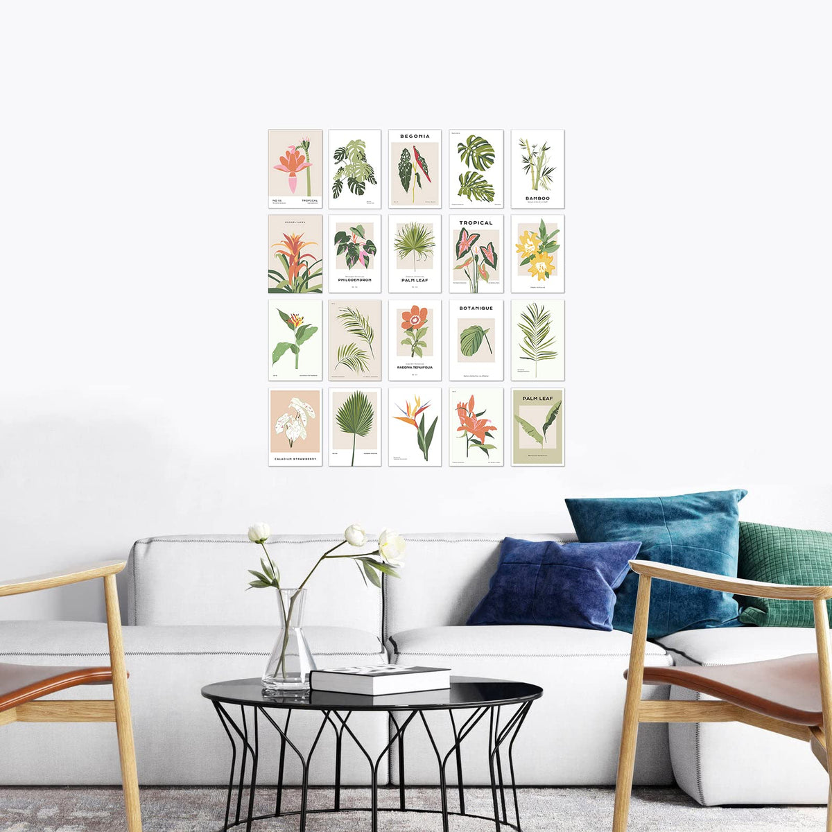 20 Piece Tropical Graphic Garden Flower Floral Collage Kit - Art Boheme, Palm Plants Minimalist, Teen Room Wall, Dormitory Bedroom Decorations, Aesthetic, 4x6 Professional Photos