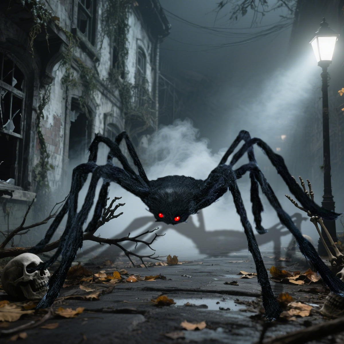 JIEFULL Halloween Decoration Giant Spider, 5 Ft Scary Hairy Spider - Black, Brown & White, Large Props for Halloween Outside Haunted House Yard Lawn Home Decor (Black)