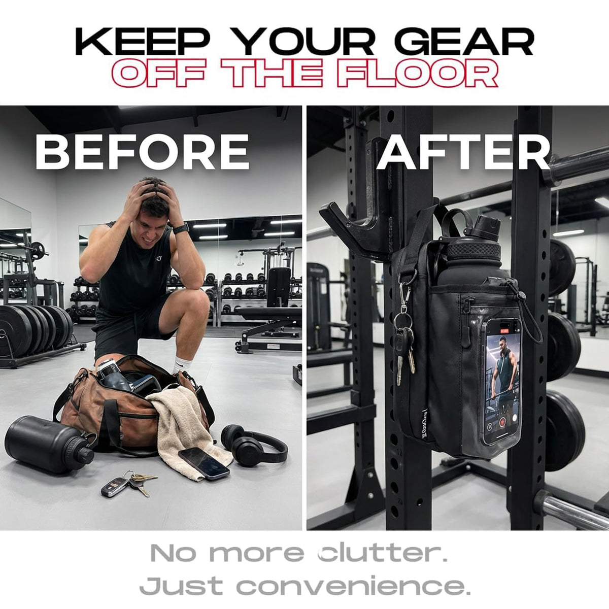 EC Ecoclasp Magnetic Gym Bag Water Bottle Holder Small Bag for Men, Gym Gifts, 11LB Strong Grip Waterproof 900D with Towel Accessories