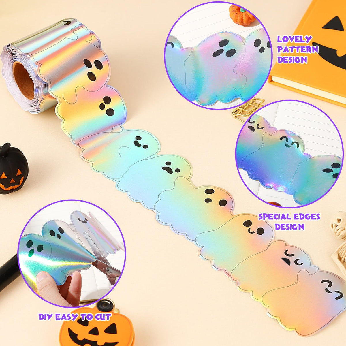 Fuutreo 32.8 ft Halloween Ghost Bulletin Board Borders Decoration Cute Classroom Bulletin Border Office Scalloped Trim for School Fiesta National Wedding Party Decoration