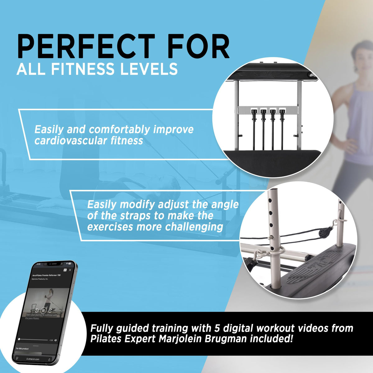 AeroPilates Pilates Reformer Machine, Home Gym Workout Equipment, Premier Studio 700 - Portable and Foldable Exercise Trainer for Strength, Resistance, and Fitness Training