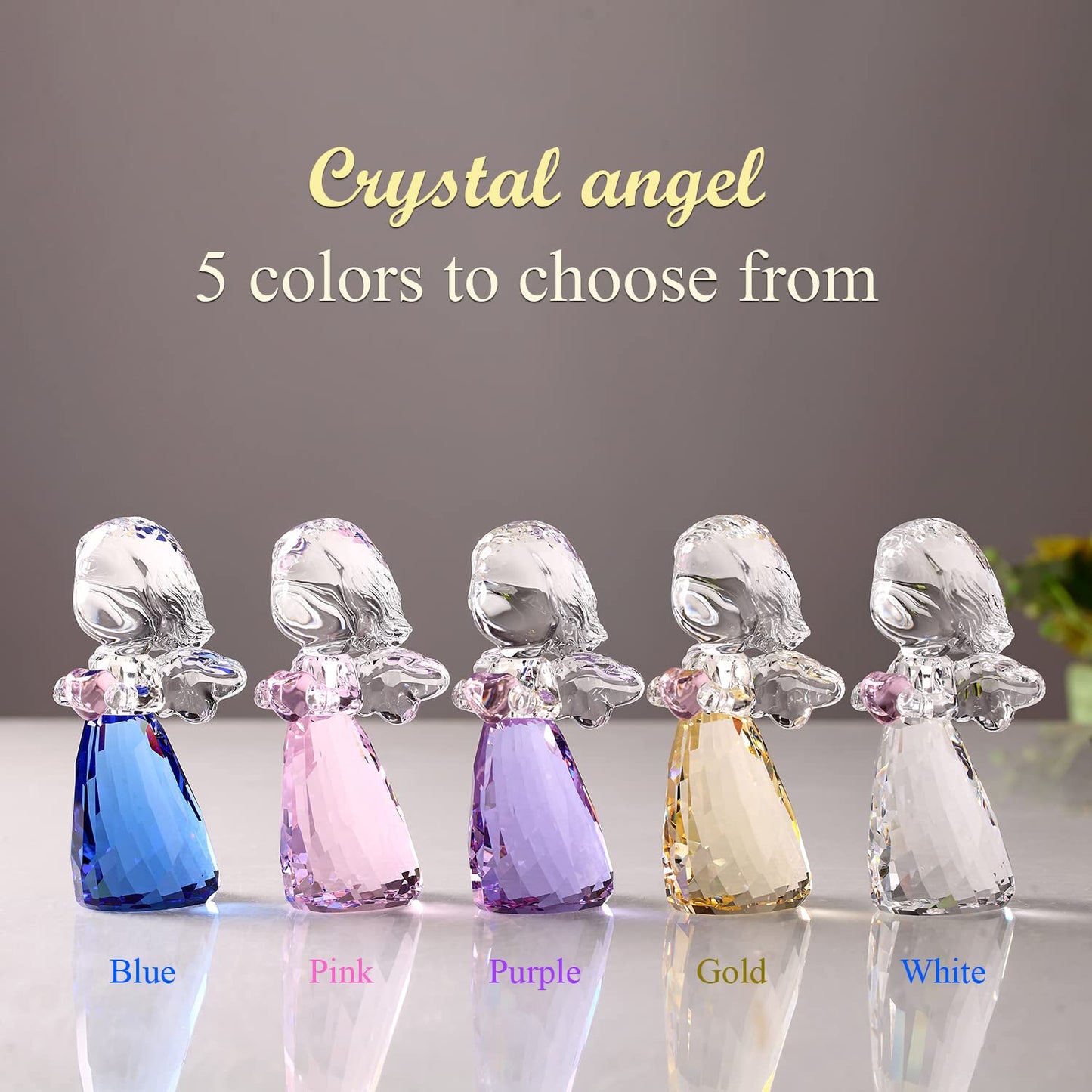 DOJOZ Crystal Little Angel Christmas Birthday Gifts Cherub Figurine Paperweight Decor Ornaments Art Collecible (Gold)