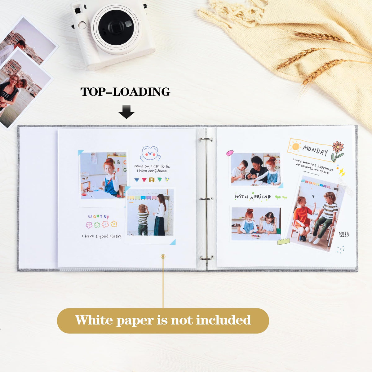 Mublalbum 12x12 Inch DIY Scrapbook Photo Album with 20 Plastic Sleeves 40 Pages Linen Cover 3 Ring Folder Binder for Wedding Baby Family and DIY Projects (Beige)