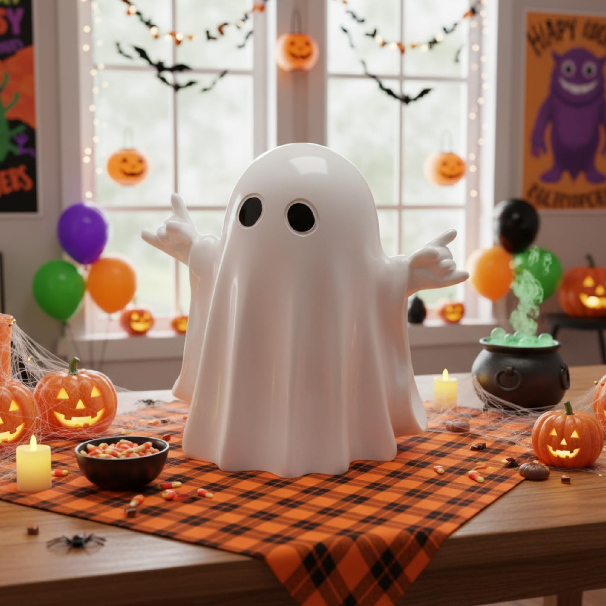 MIXFOSAHN Halloween Ghost Finger Statue HIO-Hop Ghost Statue Halloween Decorations Indoor Farmhouse Tiered Tray Decor Spooky Home Decorations Coffee Table Centerpieces Shelf Mantel Display 2 Pcs
