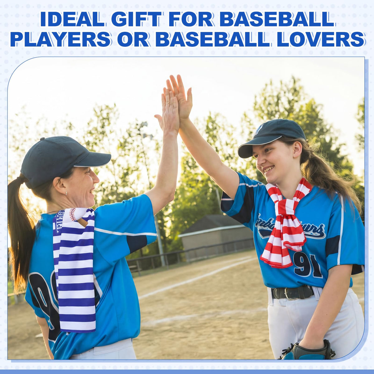 Mindsoft 12 Set Baseball Cooling Towels for Sports Team Gifts with Carrying Pouch 40 x 12 Inch Baseball Towels Bulk Microfiber Ice Cooling Rags for Birthday Party Favors Swag Bag Stuffers