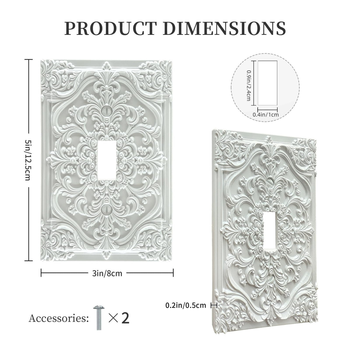 Spshian Decorative Light Switch Plate Covers White Flower Elegant 3D Floral Embossed 1 Gang Light Switch Cover Plate Single Toggle Wall Plate Outlet Covers Faceplate for Bedroom Home Decor