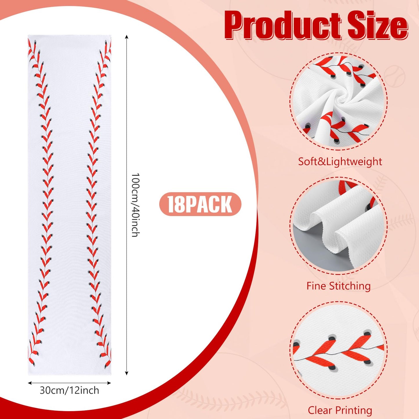 CraftyDream 18 Counts Cooling Towels, Softball Towel Breathable Chilly Ice Towels, 40"x12" Cooling Towel for Baseball Team Coach Gift Training, Cold Sweat Rag for Sport (White, Baseball)