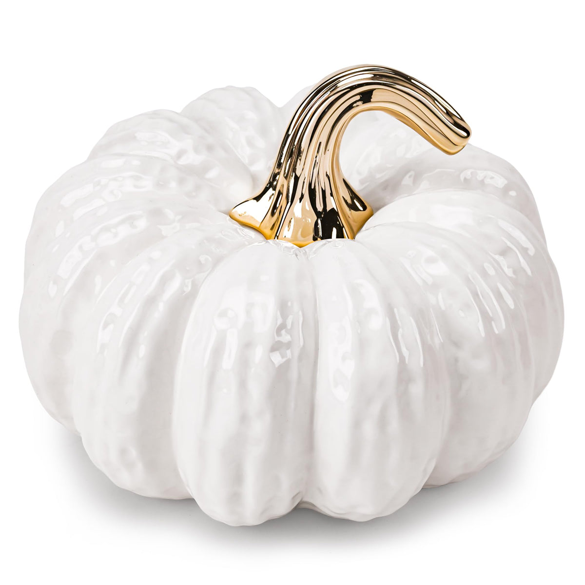 Quancru 7.9 Inch Fake Pumpkin Decorations Ceramic Figurines White Realistic Artificial Pumpkins Model for Outdoor Halloween Fall Harvest Thanksgiving Kitchen Tabletop Centerpiece Crafts - 1 PCS