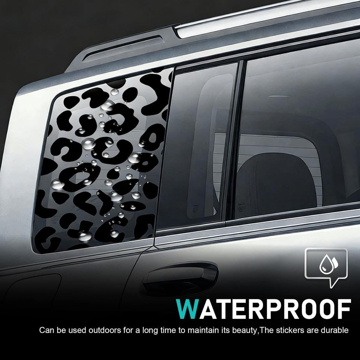 Qurbuns Car Window Decals, Waterproof Self-Adhesive Side Window Leopard Sticker, Car Body Side Styling Sticker with Installation Tools, Universal for Most Cars (Black)