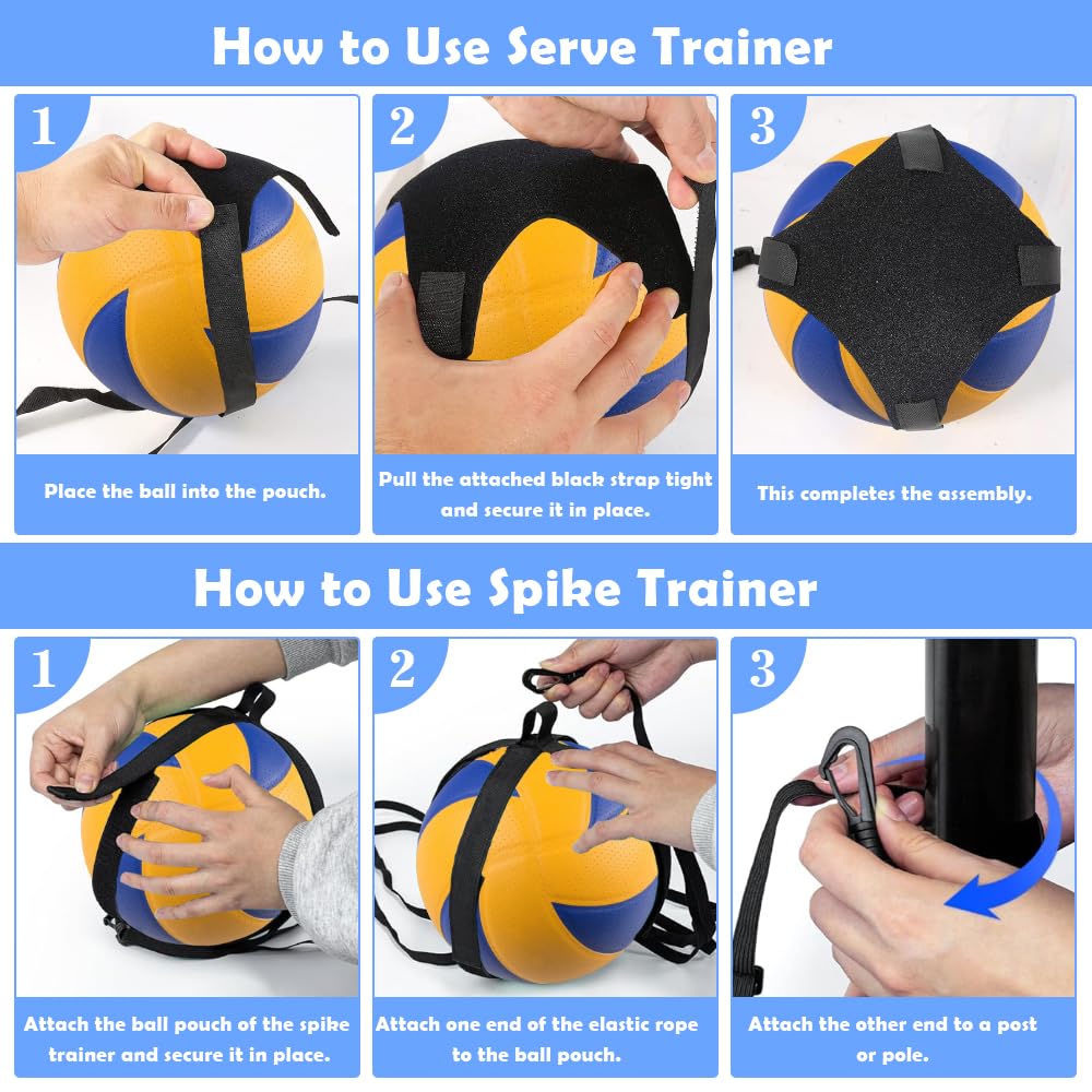ENERACES Solo Volleyball Trainer Pro Kit with Rebounder – All-in-One Volleyball Training Equipment for Serving, Spiking & Setting Practice, Youth & Teen Practice Gift with Stickers & Bracelet