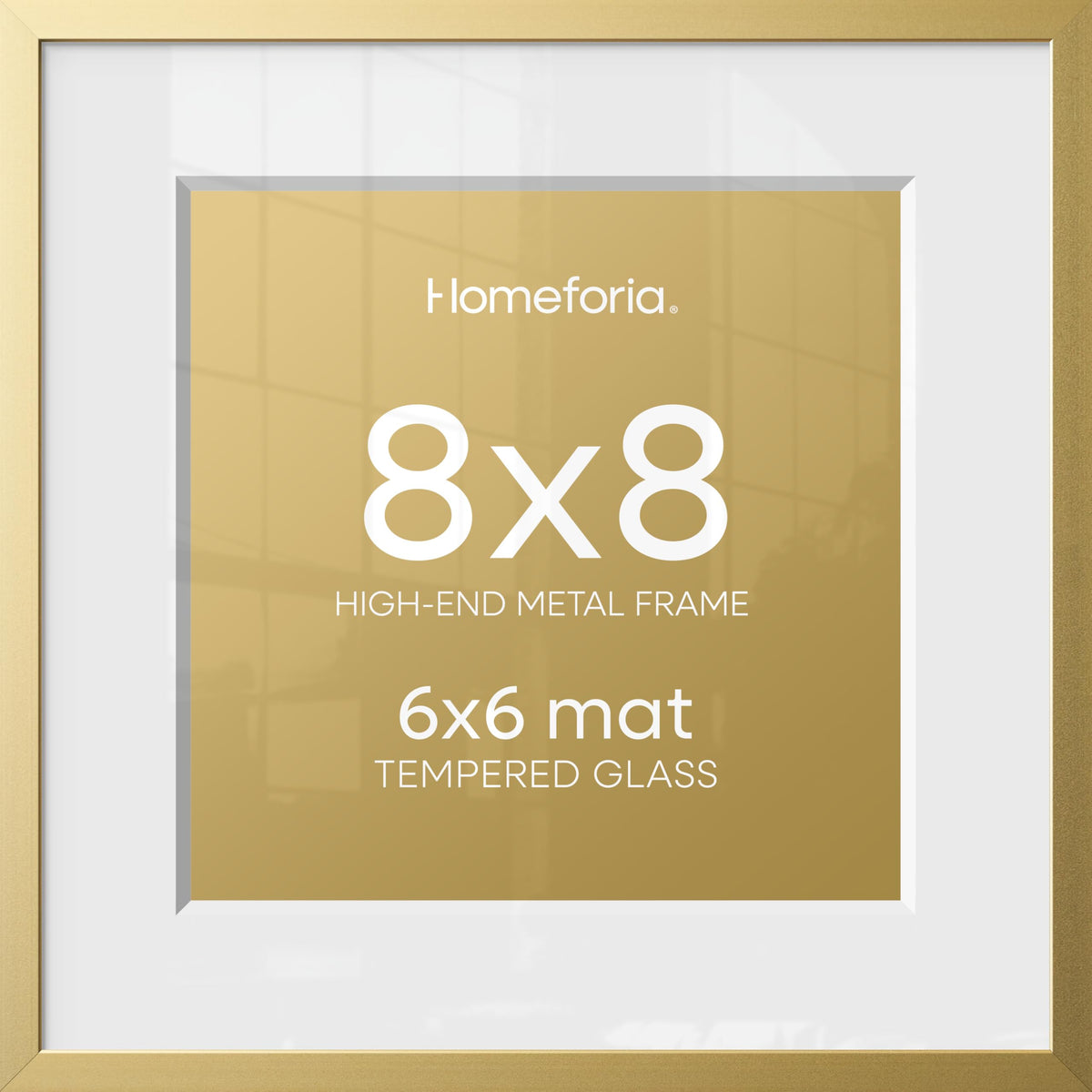 Homeforia 8x8 Picture Frame Gold, High End Metal 8 x 8 Square Photo Frames with Mat 6 by 6, 8x8 Poster Frame Matted to 6x6 inches Print, 8by8 Wall or Tabletop Frame, Tempered Glass, Wall Kit, Set of 1
